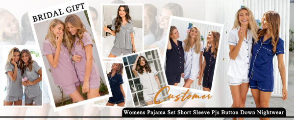 SWOMOG Womens Button Down Pajamas Set Short Sleeve Sleepwear Bride Soft Pj Lounge Sets XS-3XL Black Medium at Amazon Women’s Clothing store - Image 14